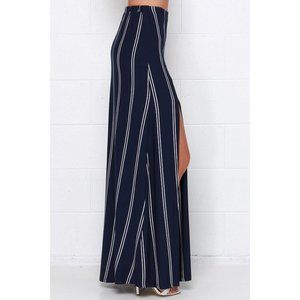Lulu's Ivory and Navy Blue Striped Maxi Skirt